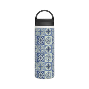 Mediterranean Blue Tile Handle Lid Water Bottle