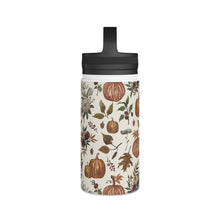 Load image into Gallery viewer, Fall Pumpkins, Flowers and Leaves Handle Lid Water Bottle
