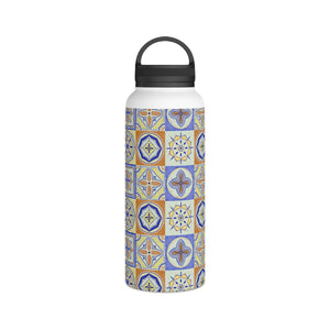 Orange and Blue Tile Handle Lid Water Bottle