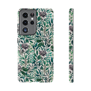Purple Flowers and Eucalyptus Leaves Phone Case