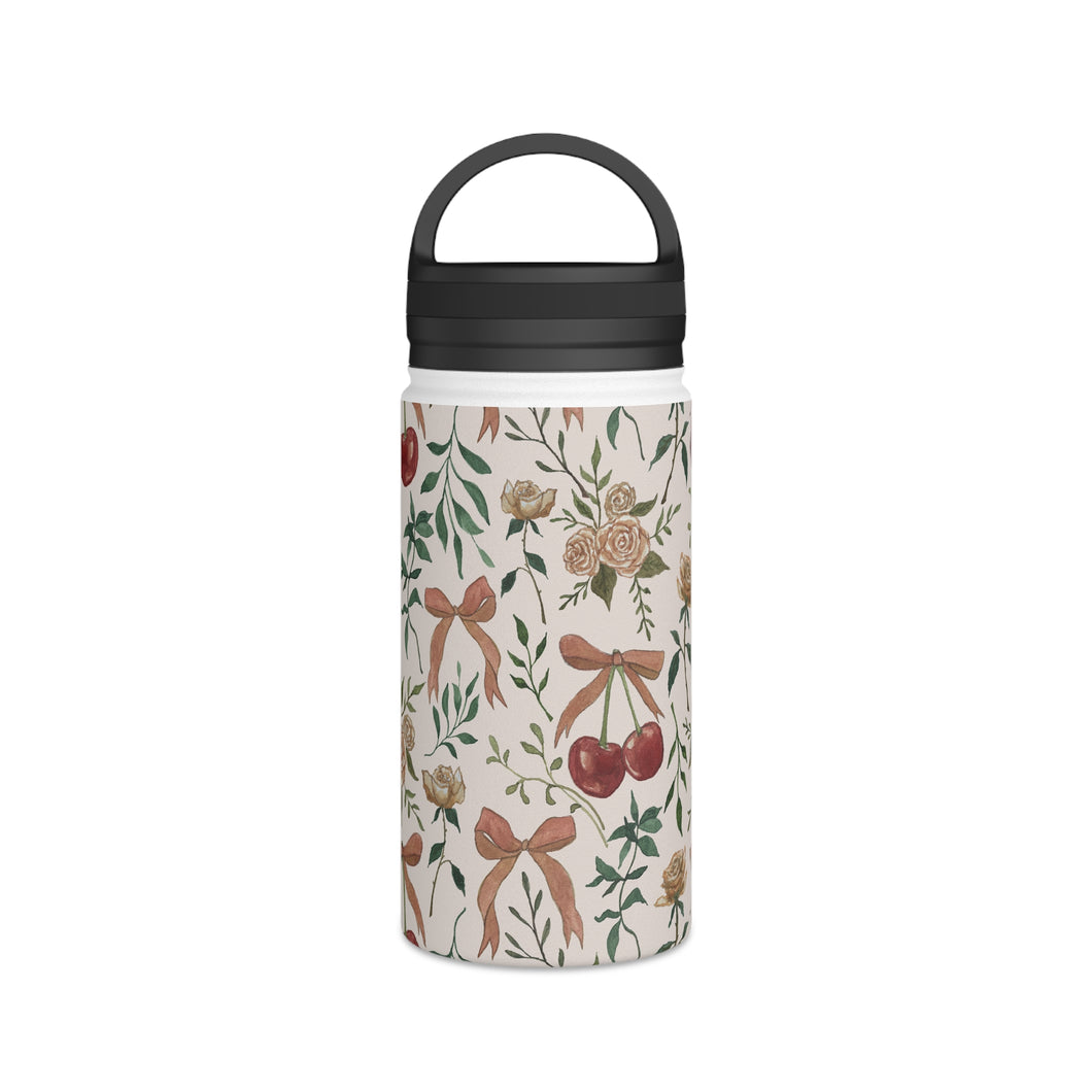 Cherry and Roses Handle Lid Water Bottle