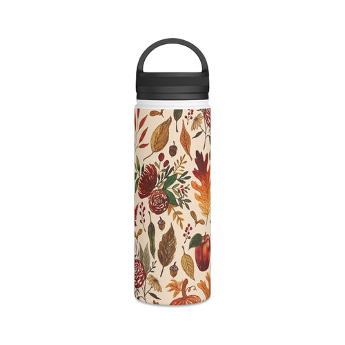 Watercolor Floral Pumpkin, Leaves and Berries Handle Lid Water Bottle