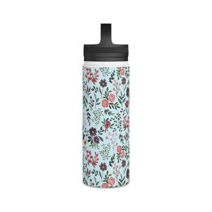 Bright Watercolor Flower - Blue Handle Lid Water Bottle