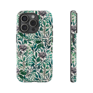 Purple Flowers and Eucalyptus Leaves Phone Case