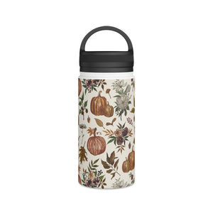 Fall Pumpkins, Flowers and Leaves Handle Lid Water Bottle