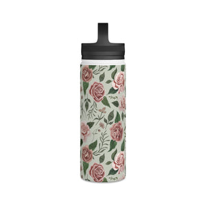 Wild Flower Roses Handle Lid Water Bottle