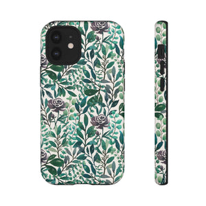 Purple Flowers and Eucalyptus Leaves Phone Case