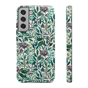 Purple Flowers and Eucalyptus Leaves Phone Case