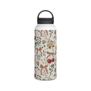 Cherry and Roses Handle Lid Water Bottle