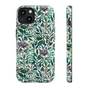 Purple Flowers and Eucalyptus Leaves Phone Case
