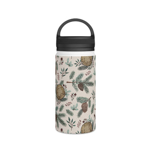 Winter Branches, Berries and Pine Cones Handle Lid Water Bottle