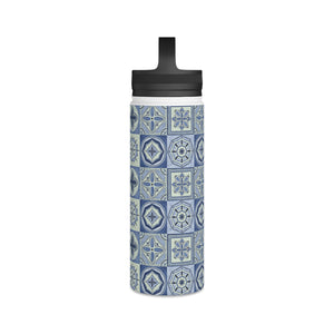 Mediterranean Blue Tile Handle Lid Water Bottle