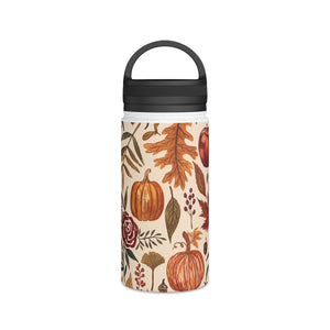 Watercolor Floral Pumpkin, Leaves and Berries Handle Lid Water Bottle