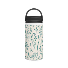 Load image into Gallery viewer, Teal Falling Leaves Handle Lid Water Bottle