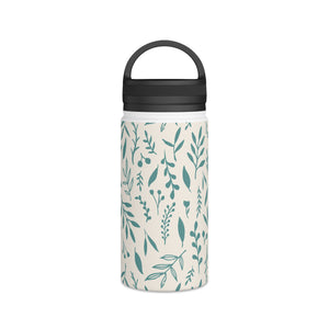 Teal Falling Leaves Handle Lid Water Bottle