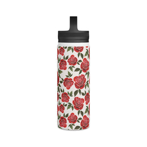 Rose Watercolor Handle Lid Water Bottle