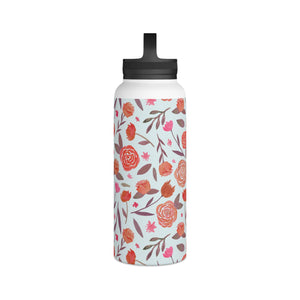 Red Floral Handle Lid Water Bottle