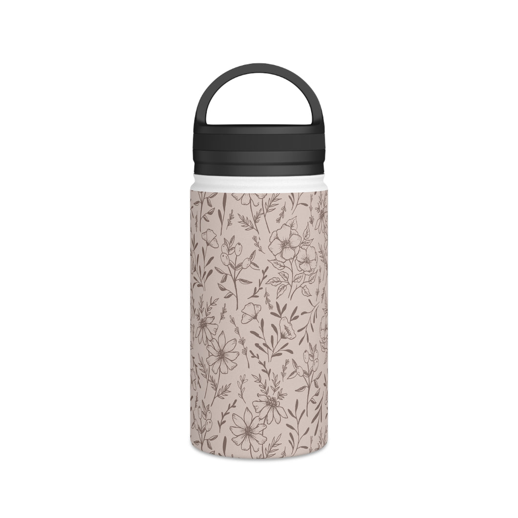 Pink Flower Handle Lid Water Bottle