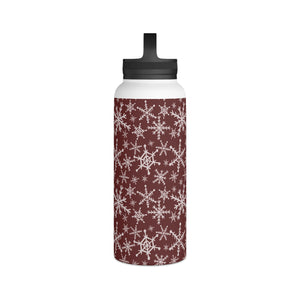 Red Snowflakes Handle Lid Water Bottle