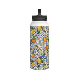 Orange and Lemon Tile Handle Lid Water Bottle