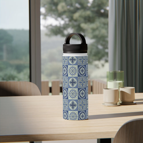 Mediterranean Blue Tile Handle Lid Water Bottle