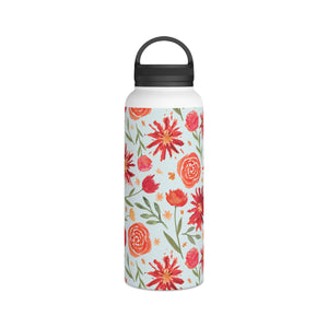 Red Flower Burst Handle Lid Water Bottle