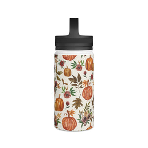 Pumpkin and Fall Flowers Handle Lid Water Bottle