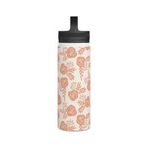 Warm Orange Floral Handle Lid Water Bottle