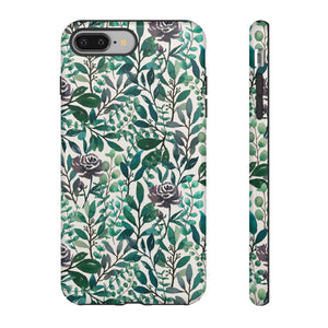 Purple Flowers and Eucalyptus Leaves Phone Case
