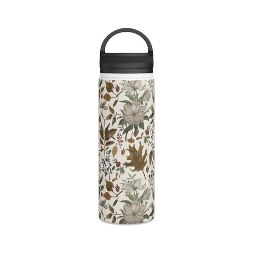Watercolor Fall Leaves and Flowers Handle Lid Water Bottle