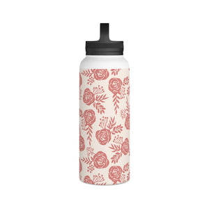 Warm Pink Floral Handle Lid Water Bottle