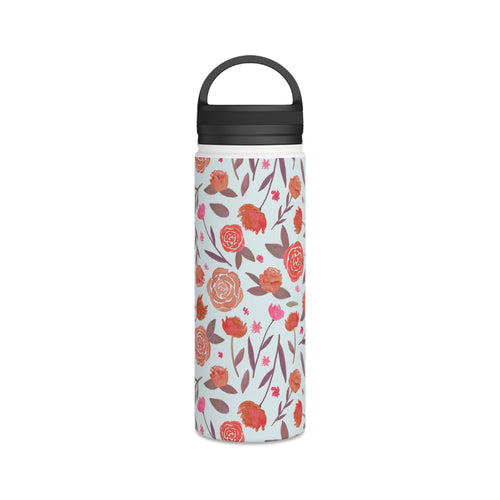 Red Floral Handle Lid Water Bottle
