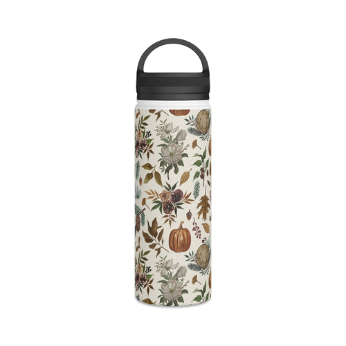 Pumpkins, Flowers and Fall Foliage Handle Lid Water Bottle