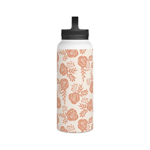 Warm Orange Floral Handle Lid Water Bottle