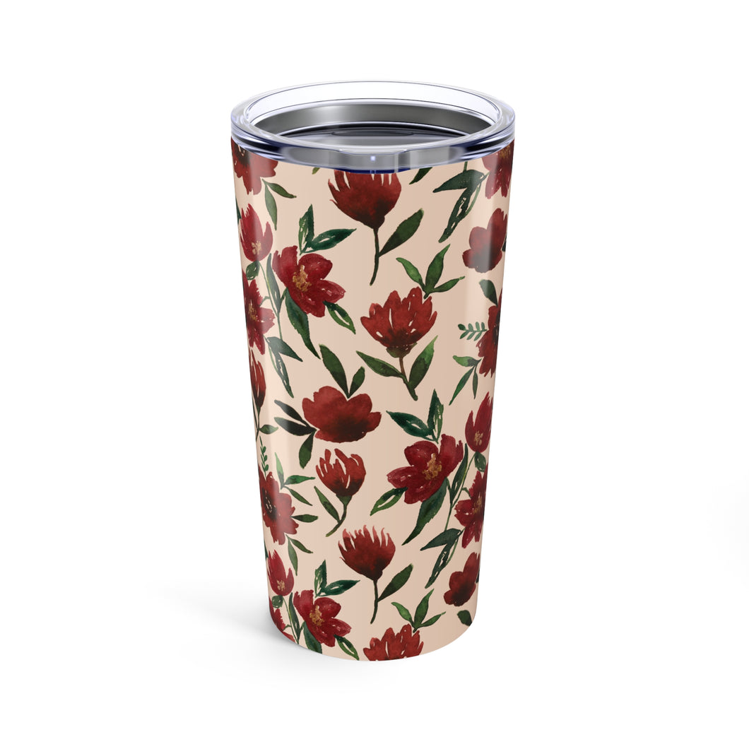 Red Fall Flowers Travel Mug