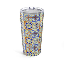 Load image into Gallery viewer, Orange and Blue Tile Travel Mug
