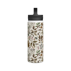 Watercolor Fall Leaves and Flowers Handle Lid Water Bottle