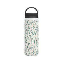 Load image into Gallery viewer, Teal Falling Leaves Handle Lid Water Bottle