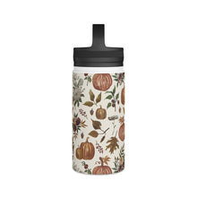 Load image into Gallery viewer, Fall Pumpkins, Flowers and Leaves Handle Lid Water Bottle