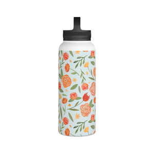 Burnt Orange Floral Handle Lid Water Bottle