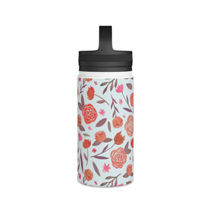 Red Floral Handle Lid Water Bottle