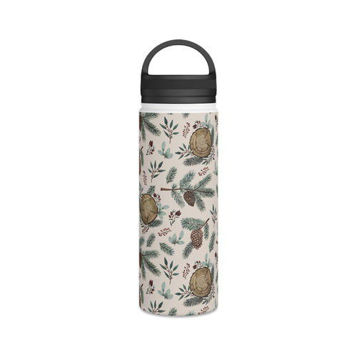 Winter Branches, Berries and Pine Cones Handle Lid Water Bottle