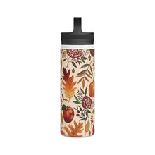 Load image into Gallery viewer, Watercolor Floral Pumpkin, Leaves and Berries Handle Lid Water Bottle
