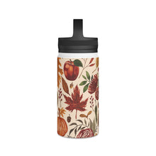 Load image into Gallery viewer, Watercolor Floral Pumpkin, Leaves and Berries Handle Lid Water Bottle