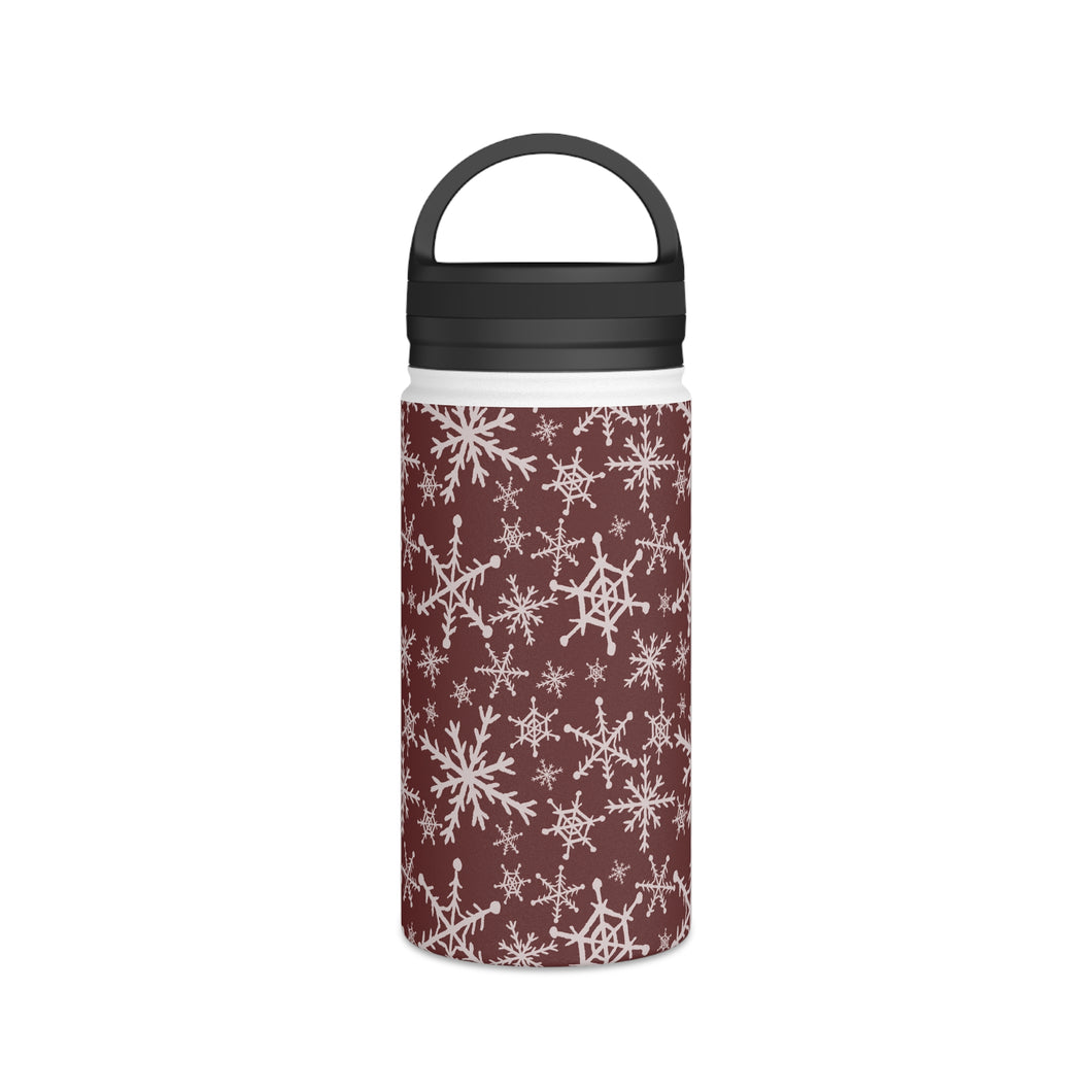 Red Snowflakes Handle Lid Water Bottle