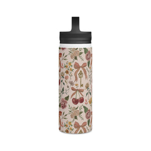 Bows, Flowers and Cherries Handle Lid Water Bottle