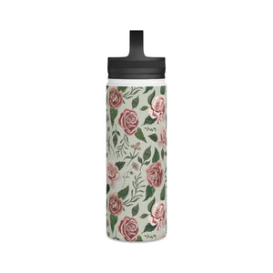 Wild Flower Roses Handle Lid Water Bottle