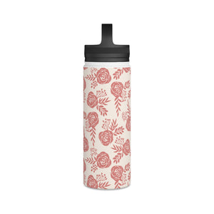 Warm Pink Floral Handle Lid Water Bottle