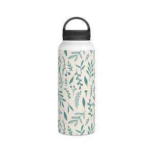Teal Falling Leaves Handle Lid Water Bottle