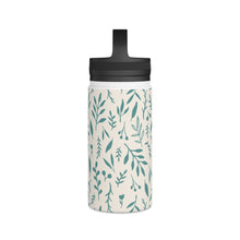 Load image into Gallery viewer, Teal Falling Leaves Handle Lid Water Bottle